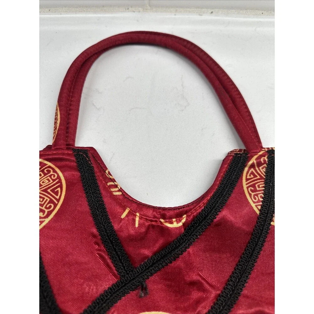 Red Satin Handbag Purse Double Handle